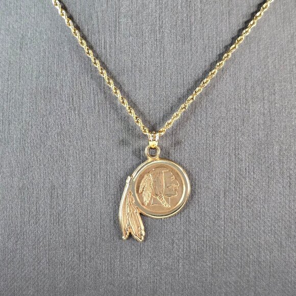 Vintage Estate 14k Yellow Gold Necklace Washington Redskins Pendant 6.6g E6869 - Picture 1 of 5